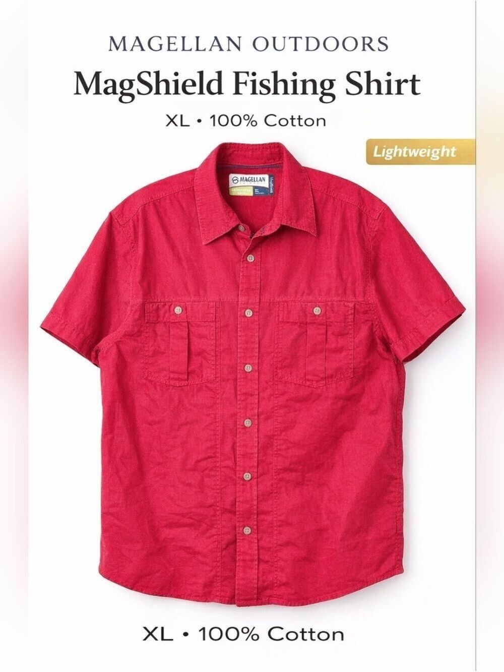 Magellan Outdoors MagShield Shirt Red Short Sleeve Fishing Button Up Size XL